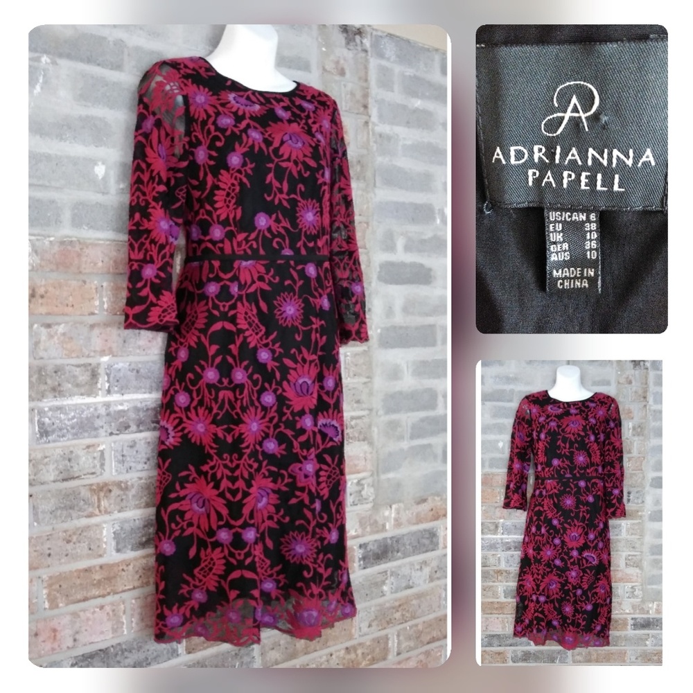 Adrianna Papell pink Blk Lace Floral sheath dress
